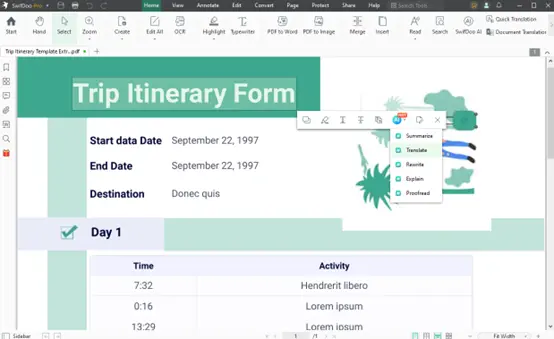 SwifDoo AI resumiendo automáticamente el contenido de un documento PDF